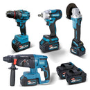 [MÊS DOS PAIS] Kit de ferramentas 4 em 1 Furadeira, Chave de fenda/Chave de impacto/Amolador/Martelo 2 baterias de 21 V Caixa